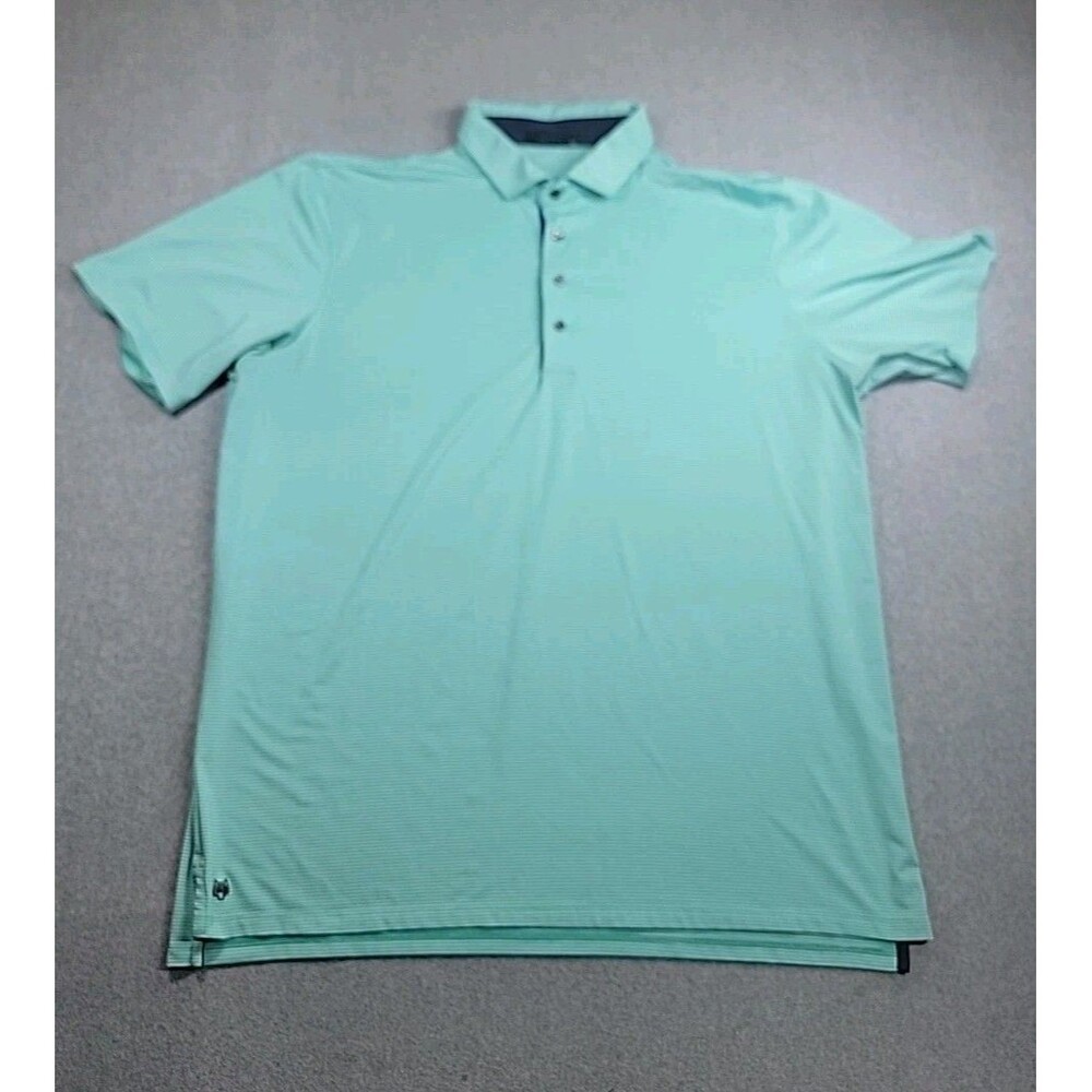 Greyson Polo Shirt Mens 2XL‎ Green Stripe Performance Stretch Golf Logo Preppy